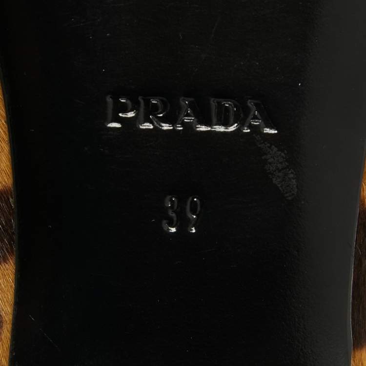 Pre Owned Prada Beige/Brown Animal Print Calf Hair Smoking Slippers Size 39