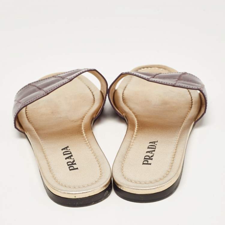 Pre Owned Prada Purple Crocodile Leather Flat Slide Size 39