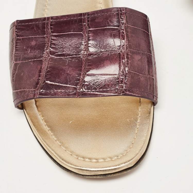 Pre Owned Prada Purple Crocodile Leather Flat Slide Size 39