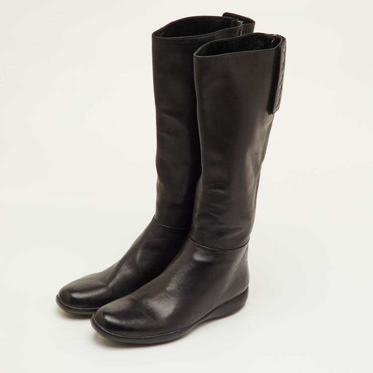 Pre Owned Prada Size 37.5 Black Leather Knee Length Boots 