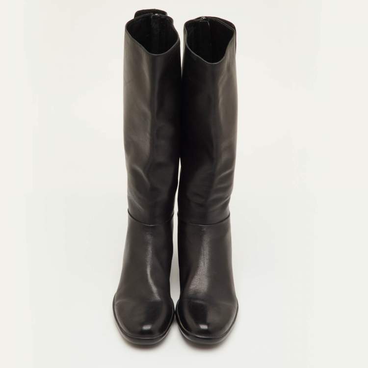 Pre Owned Prada Size 37.5 Black Leather Knee Length Boots 