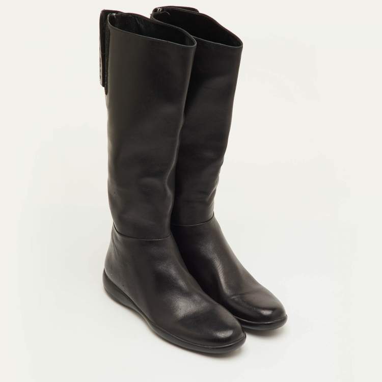 Pre Owned Prada Size 37.5 Black Leather Knee Length Boots 