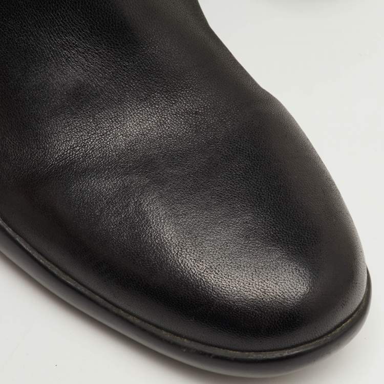 Pre Owned Prada Size 37.5 Black Leather Knee Length Boots 