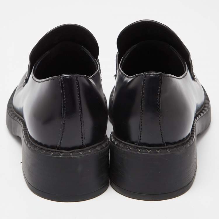 Pre Owned Prada Black Leather Slip On Loafers Size 39