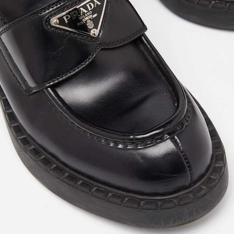 Pre Owned Prada Black Leather Slip On Loafers Size 39