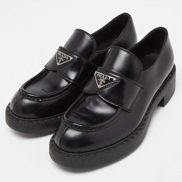 Pre Owned Prada Black Leather Slip On Loafers Size 39