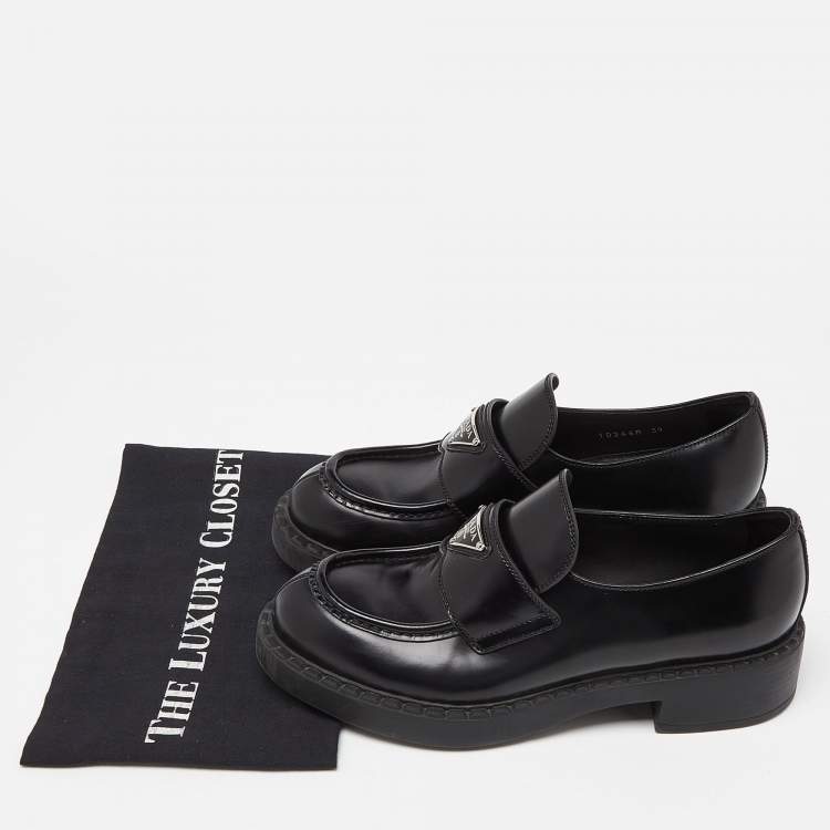 Pre Owned Prada Black Leather Slip On Loafers Size 39