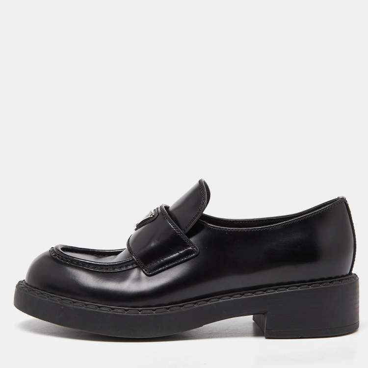 Pre Owned Prada Black Leather Slip On Loafers Size 39