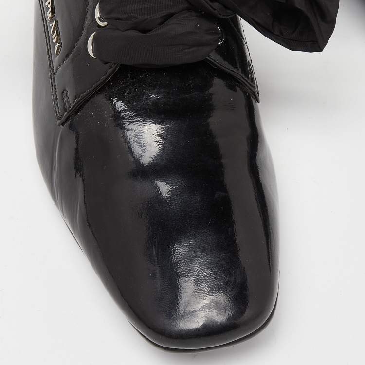 Pre Owned Prada Black Patent Leather Lace Up Derby Size 37