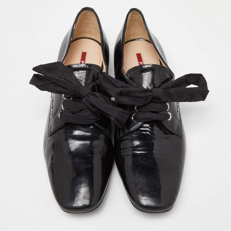 Pre Owned Prada Black Patent Leather Lace Up Derby Size 37
