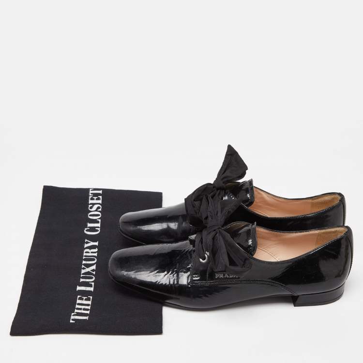 Pre Owned Prada Black Patent Leather Lace Up Derby Size 37