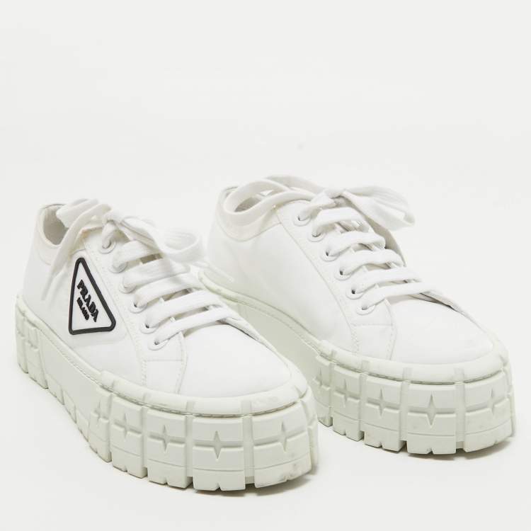 Pre Owned Prada White Nylon Gabardine Double Wheel Sneakers Size 39.5