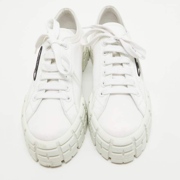 Pre Owned Prada White Nylon Gabardine Double Wheel Sneakers Size 39.5