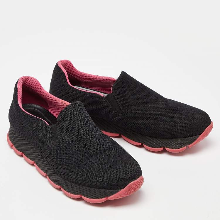 Pre Owned Prada Black Mesh Slip On Sneakers Size 39