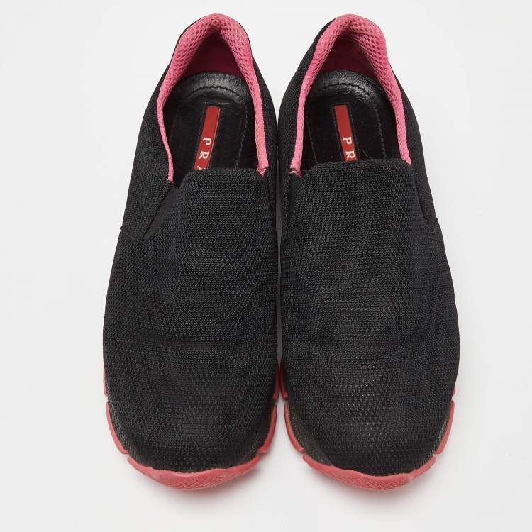 Pre Owned Prada Black Mesh Slip On Sneakers Size 39