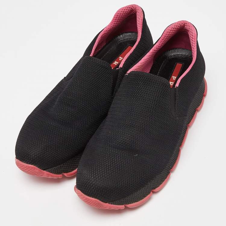 Pre Owned Prada Black Mesh Slip On Sneakers Size 39
