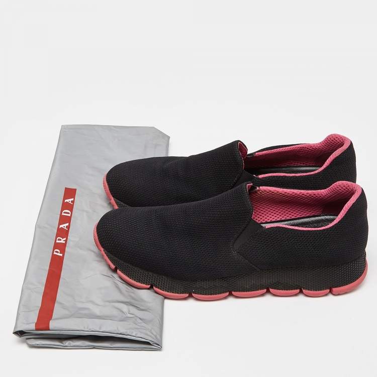 Pre Owned Prada Black Mesh Slip On Sneakers Size 39