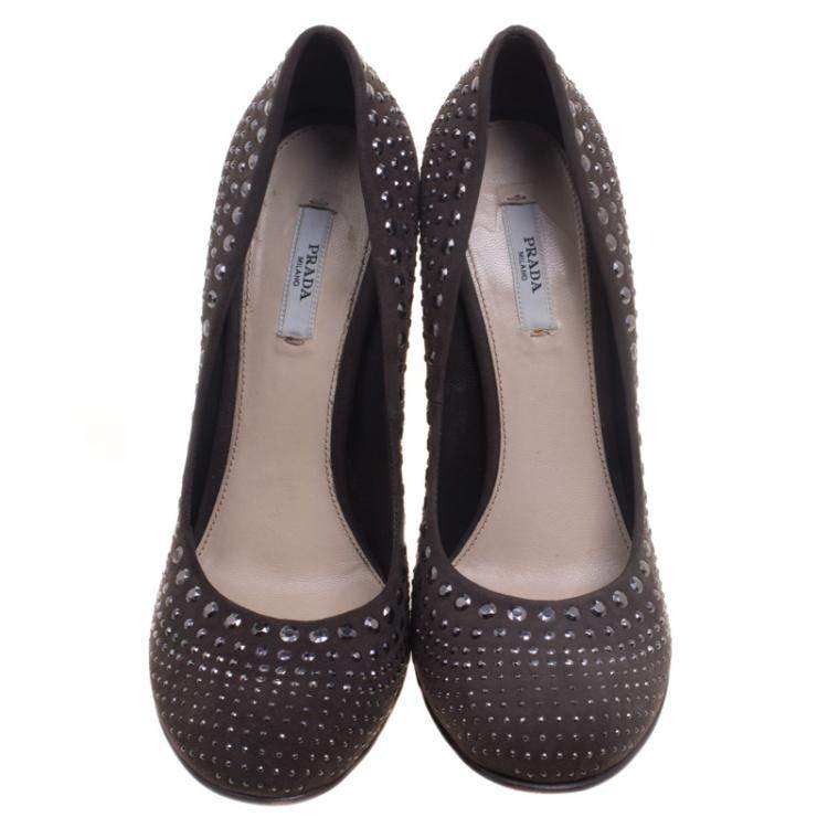 Pre Owned Prada Grey Suede Studded Pumps Size 39