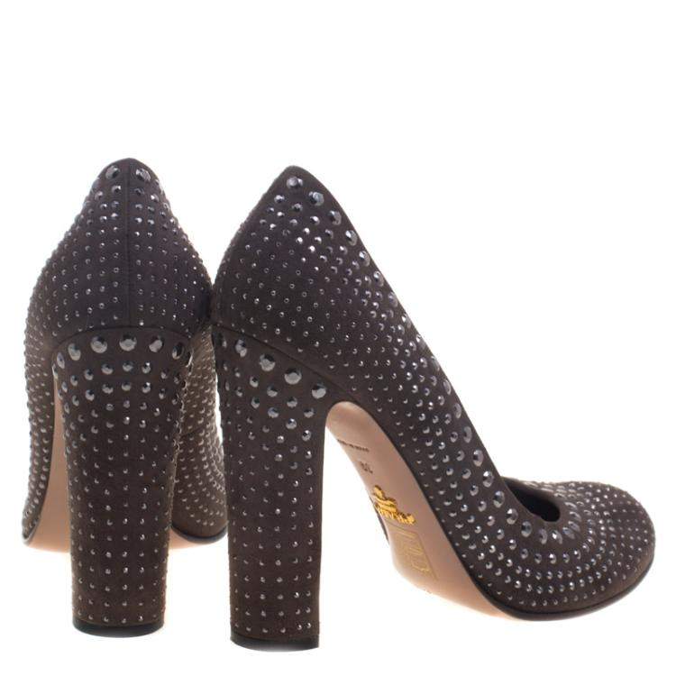 Pre Owned Prada Grey Suede Studded Pumps Size 39