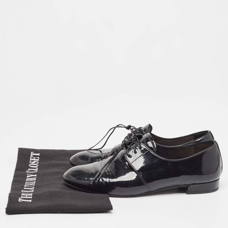 Pre Owned Prada Black Patent Leather Lace Up Derby Size 36.5