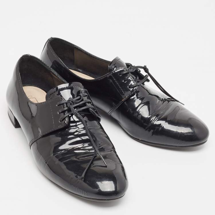 Pre Owned Prada Black Patent Leather Lace Up Derby Size 36.5