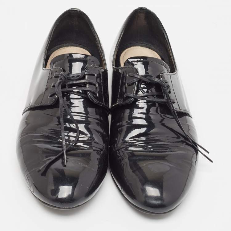 Pre Owned Prada Black Patent Leather Lace Up Derby Size 36.5