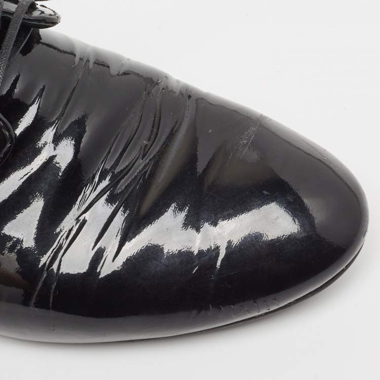 Pre Owned Prada Black Patent Leather Lace Up Derby Size 36.5