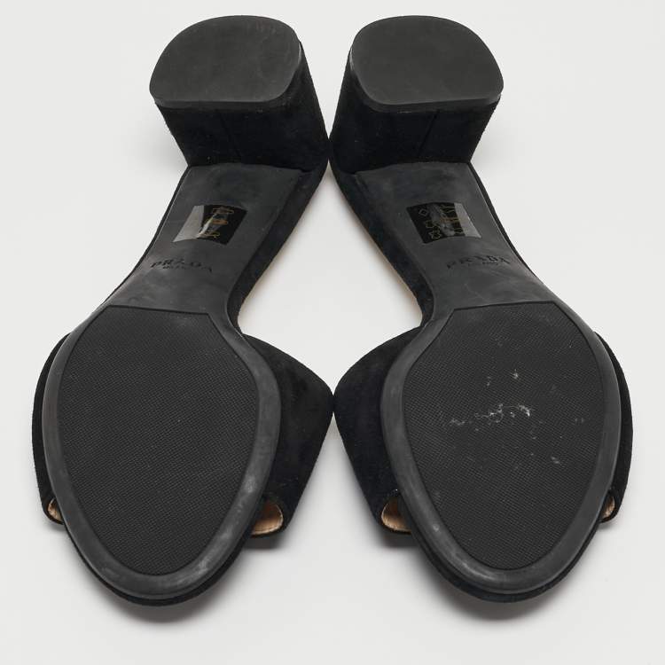 Pre Owned Prada Black Suede Bow Slide Sandals Size 35