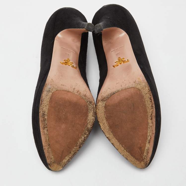 Pre Owned Prada Black Suede Slip On Pumps Size 38