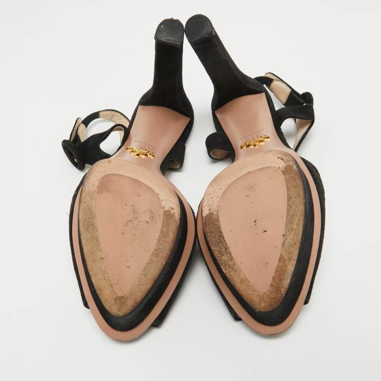 Pre Owned Prada Black Suede Platform Slingback Sandals Size 38