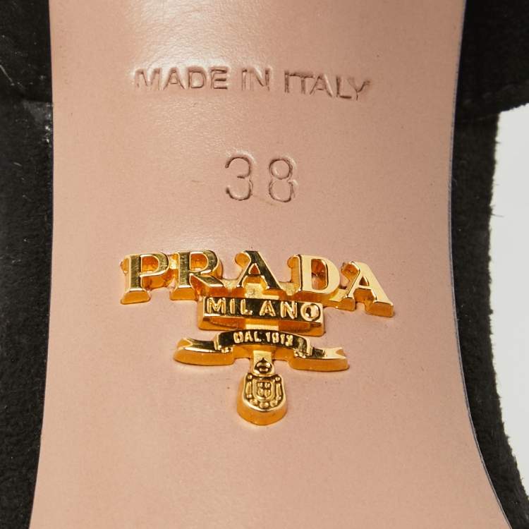 Pre Owned Prada Black Suede Platform Slingback Sandals Size 38