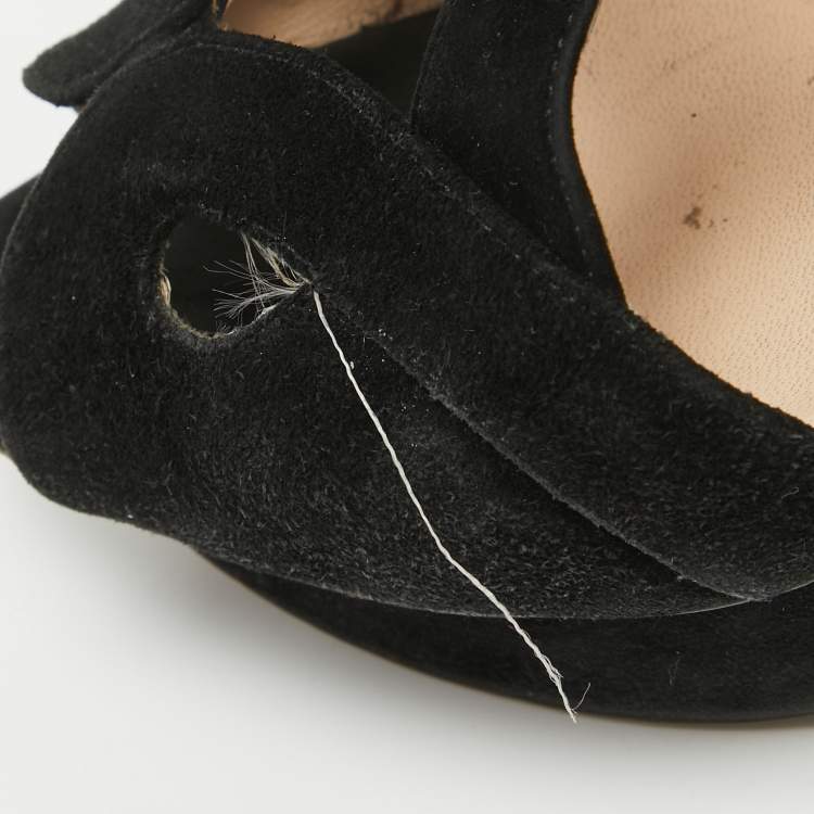 Pre Owned Prada Black Suede Platform Slingback Sandals Size 38