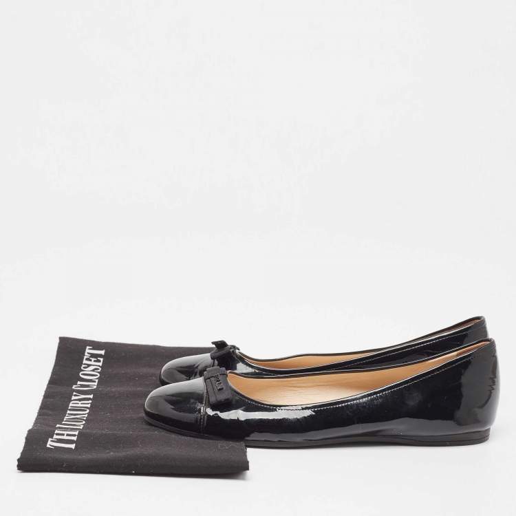Pre Owned Prada Black Patent Bow Ballet Flats Size 37