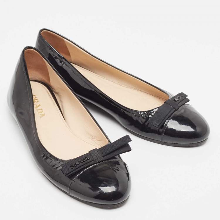 Pre Owned Prada Black Patent Bow Ballet Flats Size 37