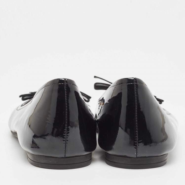 Pre Owned Prada Black Patent Bow Ballet Flats Size 37
