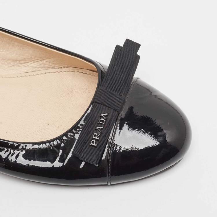 Pre Owned Prada Black Patent Bow Ballet Flats Size 37