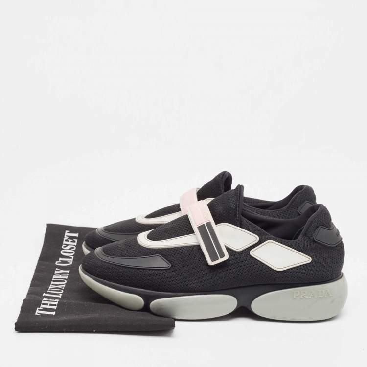 Pre Owned Prada Black Mesh and Rubber Velcro Slip On Sneakers Size 38