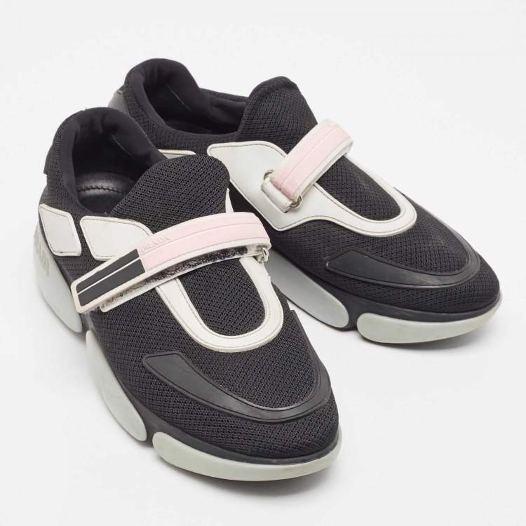 Pre Owned Prada Black Mesh and Rubber Velcro Slip On Sneakers Size 38