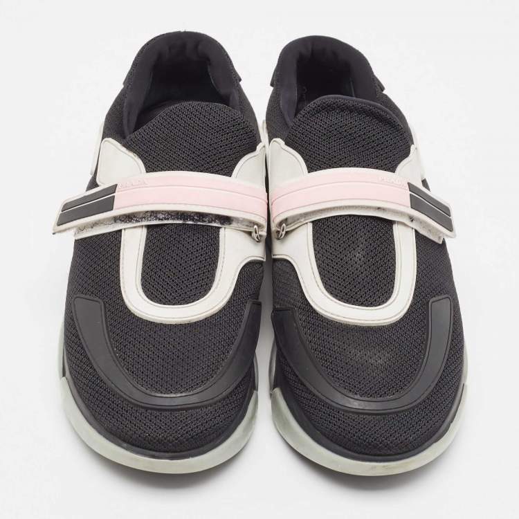 Pre Owned Prada Black Mesh and Rubber Velcro Slip On Sneakers Size 38