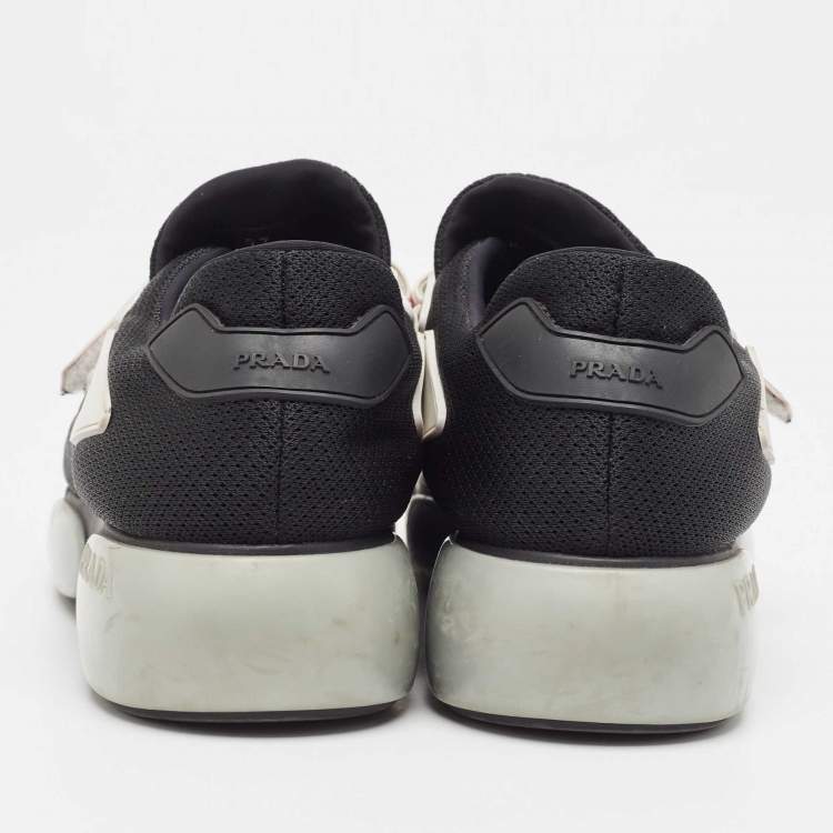 Pre Owned Prada Black Mesh and Rubber Velcro Slip On Sneakers Size 38