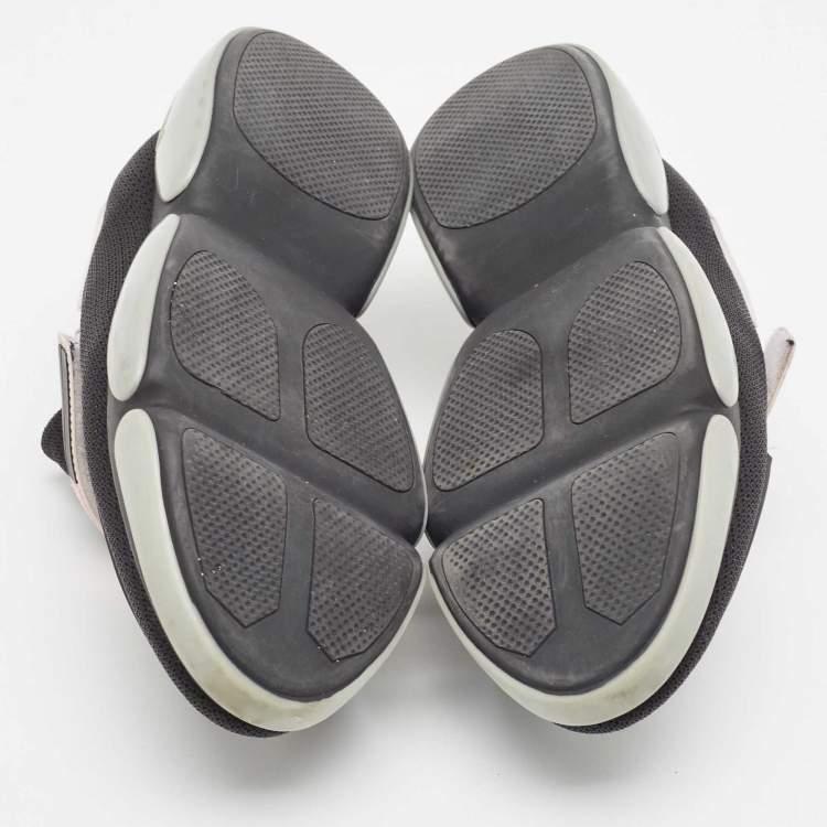 Pre Owned Prada Black Mesh and Rubber Velcro Slip On Sneakers Size 38