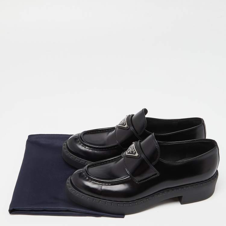Pre Owned Prada Black Patent Leather Platform Loafers Size 36.5