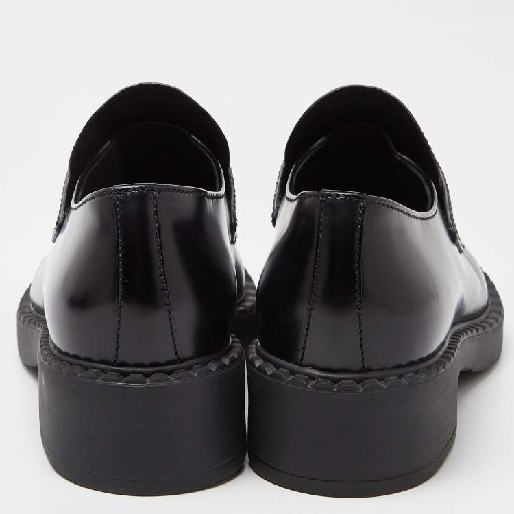 Pre Owned Prada Black Patent Leather Platform Loafers Size 36.5