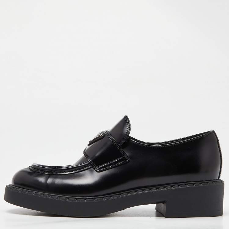 Pre Owned Prada Black Patent Leather Platform Loafers Size 36.5