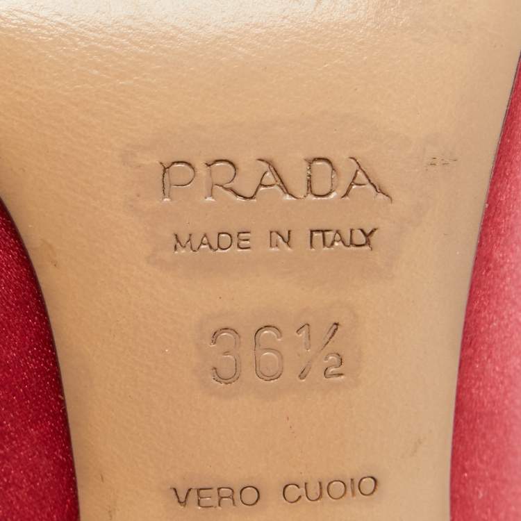 Pre Owned Prada Pink/Brown Satin and Croc Leather Cap Toe Pointed Toe Pumps Size 36.5