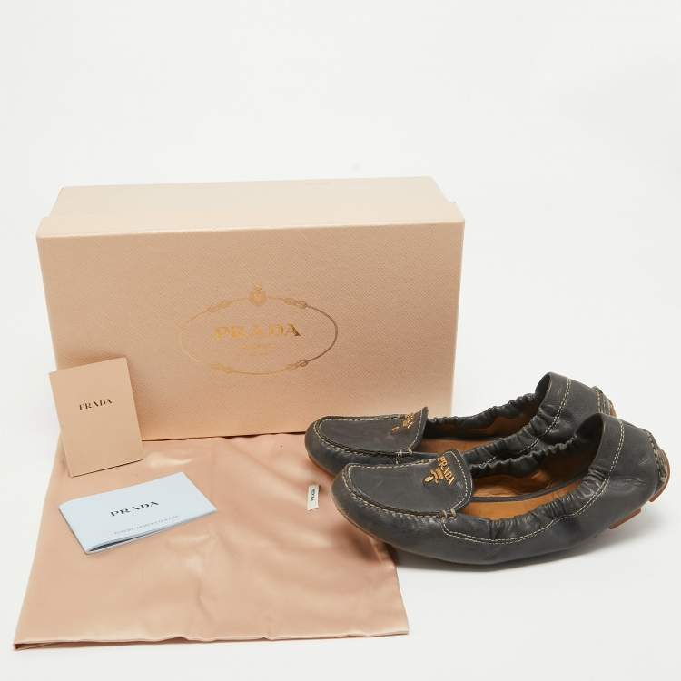 Pre Owned Prada Black Leather Scrunch Ballet Flats Size 36 