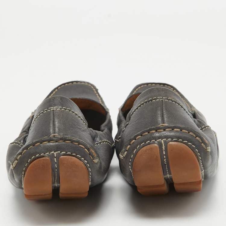 Pre Owned Prada Black Leather Scrunch Ballet Flats Size 36 