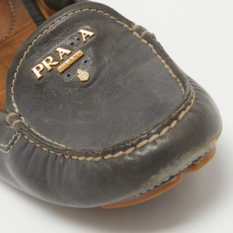 Pre Owned Prada Black Leather Scrunch Ballet Flats Size 36 