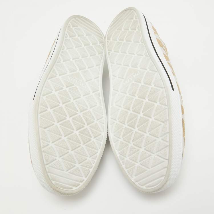 Pre Owned Prada Beige/White Canvas Slip On Sneakers Size 36