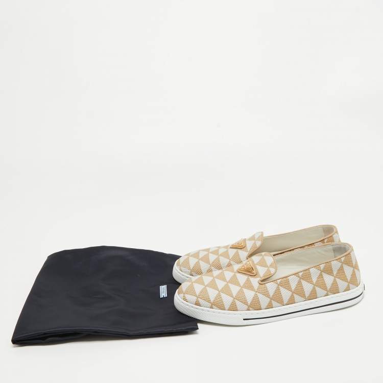 Pre Owned Prada Beige/White Canvas Slip On Sneakers Size 36